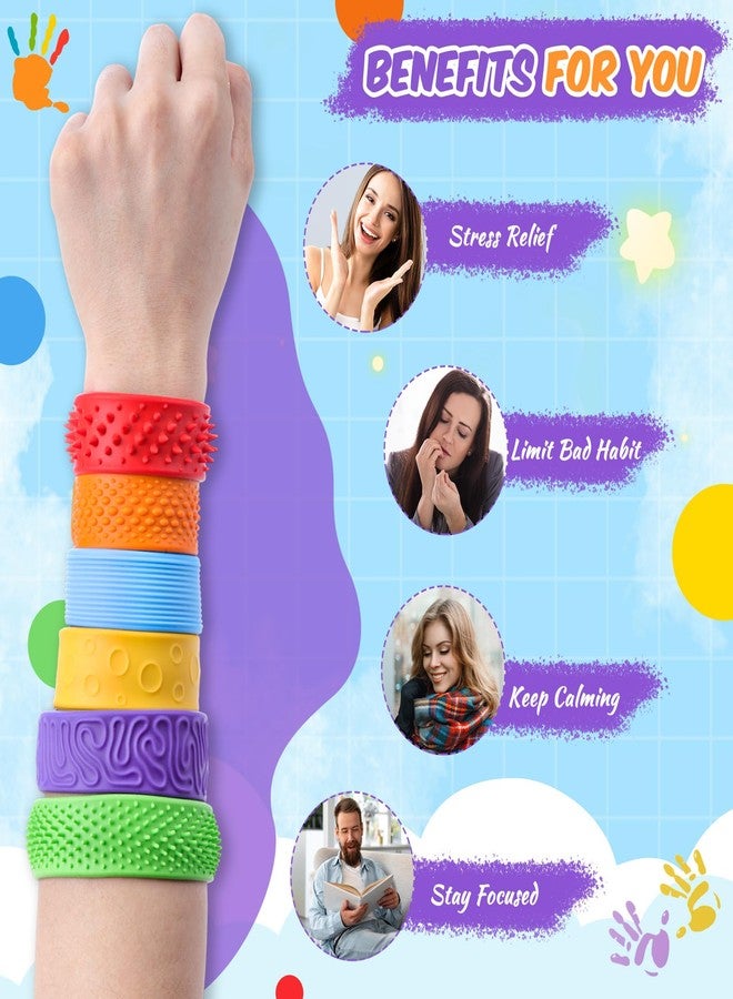 Simgoing Fidget Textured Slap Bracelets Textured Silicone Sensory Bracelet for Autism Calming Sensory Wristbands Wearable Stress Fidgets for Adults Office Desk Travel Gift (24 Pcs) - Image 5